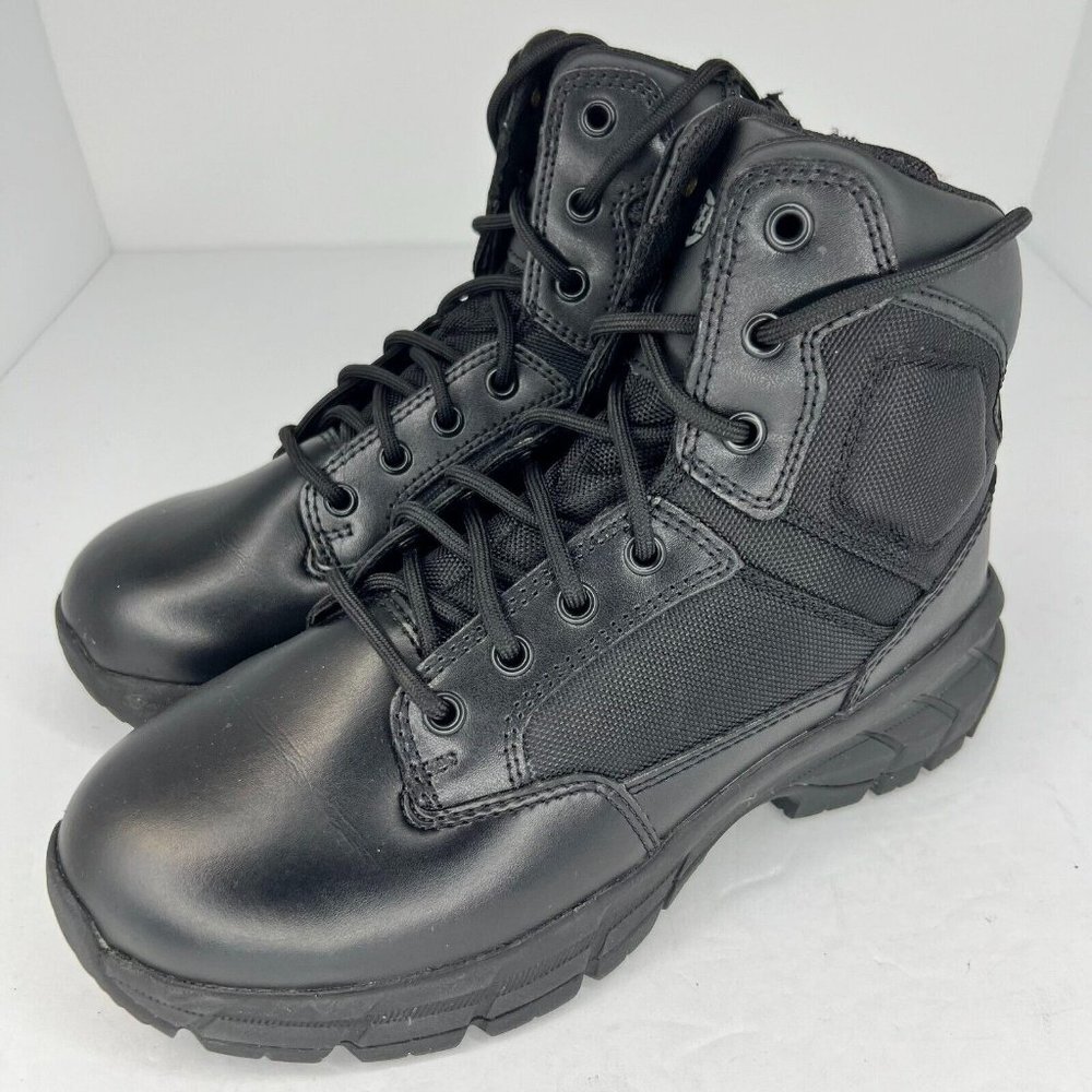 Interceptor Mens MNIN48DP001 Black Leather Mid Lace Up Size 7.5 Combat Boots